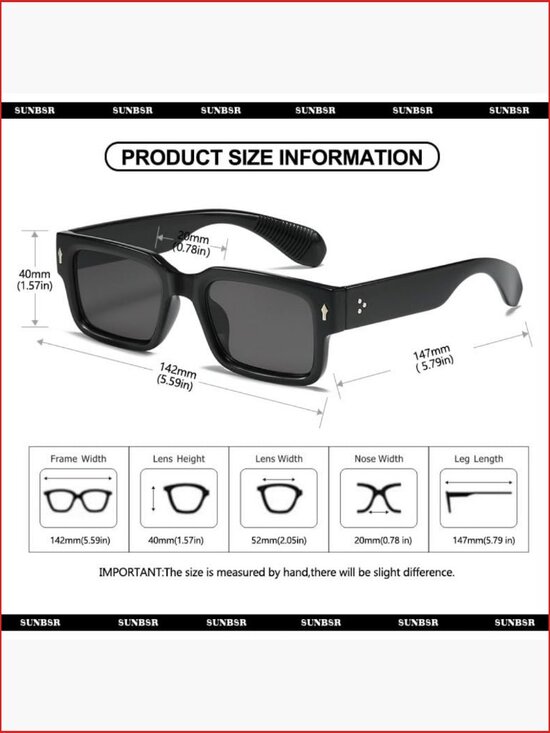 Classic Square Sunglasses Trendy Thick Frame Rectangle Chunky Black Shades